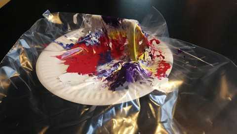 Kreativitet, maling, paptallerken, plastic